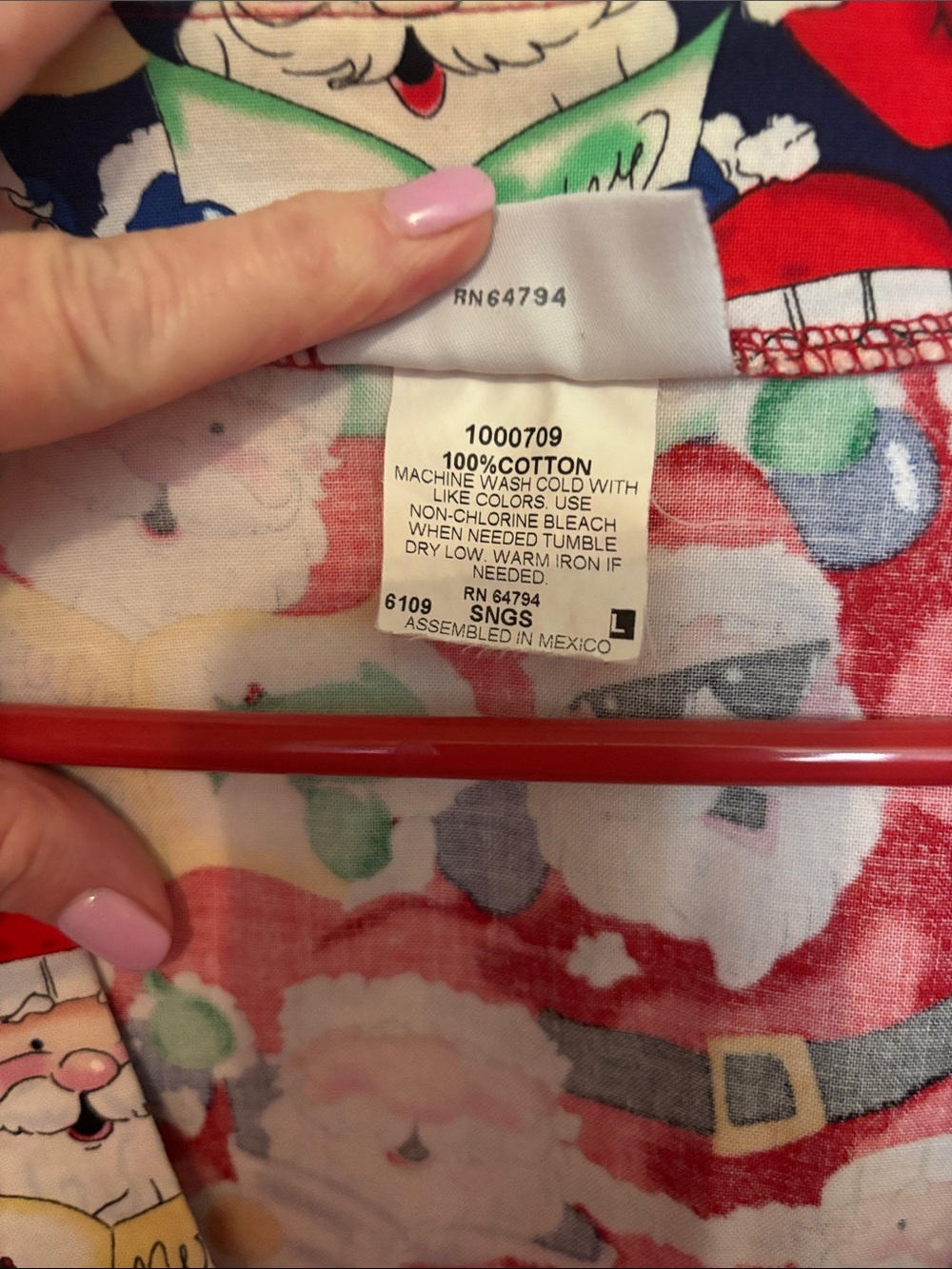 Peaches Uniforms Red Santa Pattern Kids Pajama Top - Picture 3 of 9
